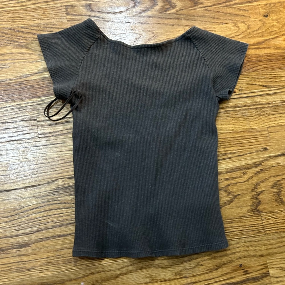 Aerie Brown Short Sleeve Tee with Cap Sleeves